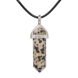 Justinstones Natural Dalmatian Gemstone Hexagonal Pointed Reiki Chakra Pendant Genuine Leather Necklace 18 Inch
