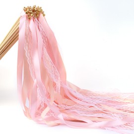 Pack of 20 Wedding Walls with Bell, White Lace Wedding Twirling Streamers, Romantic Wands, Wedding Streamers Decoration for Weddings, Birthdays, Parties, Holiday Parties, Use (Pink)