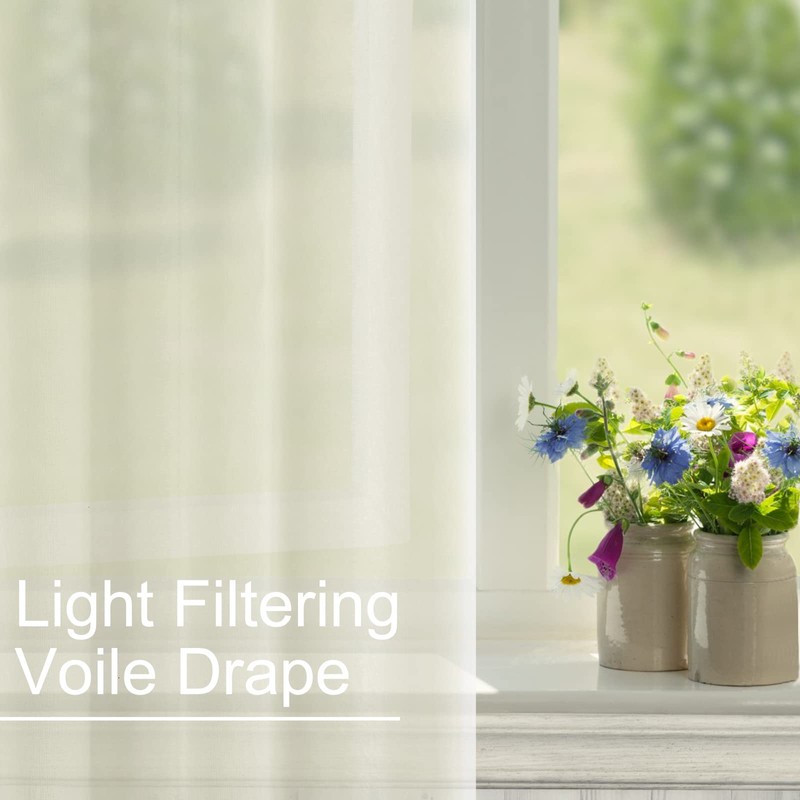 XWZO Cream Sheer Curtains 84 inches Long, Voile Light Filtering