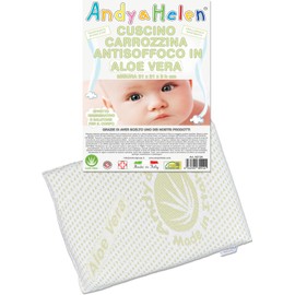 ANDY & HELEN Cuscino Culla/Carrozzina Antisoffoco con fodera in Aloe Vera. Misure: 31x21x3 cm