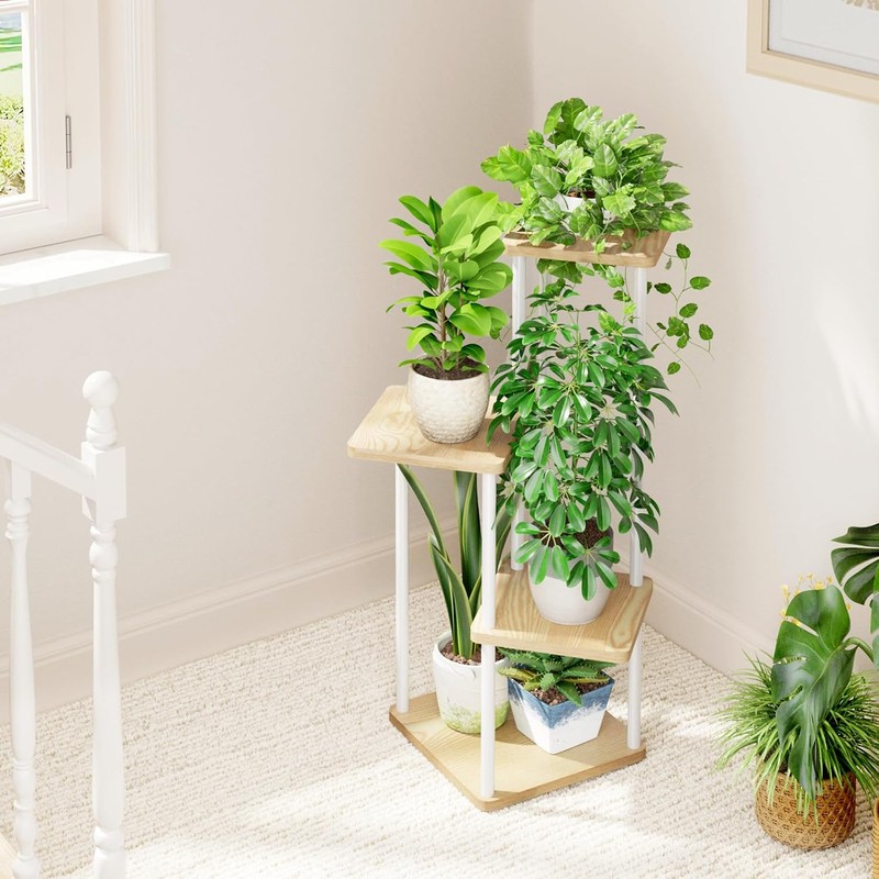 Bamworld Soporte para Plantas de Interior de Metal, Soportes Blanco