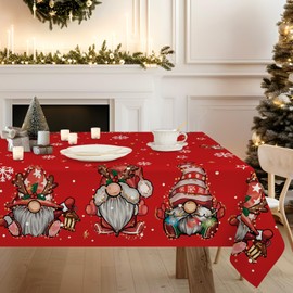 QIONG MENG Christmas Tablecloth Rectangular 60x84 Inch Gnome Snowflake Waterproof Red Table Cloths Xmas Winter Home Party Kitchen Table Decorations