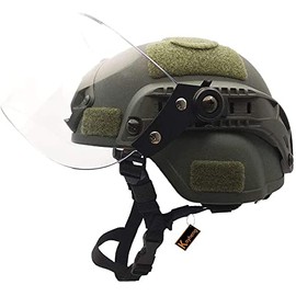 Tactical MICH 2000 Fast Helmet with Clear Riot Visor Face Shield Sliding Goggles for Airsoft Paintball CS War Games Outdoor Sports.