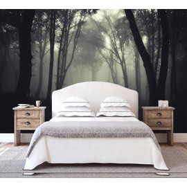 WFBHUA - Foggy Black Forest Wallpaper Bedroom Dark Woodland Trees Wall Mural Living Room (Not Peel and Stick)