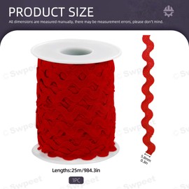 Swpeet 1 Roll 27 Yard Red Rick Rack Trim Ribbon Kit, Wave Sewing Bending Fringe Trim, Wrapping Fabric Ribbon Trim Lace Ribbon for Gift Wrapping Supplies Sewing Crafts Clothes Gift Wrapping Party ﻿