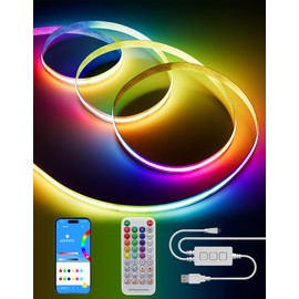 PAUTIX RGBIC USB COB LED Strip Pixel Addressable 5 V RGB Smart IC Colour Changing Strips Multicoloured Flexible Tape Light 2 m with App Control / Music Mode for Party DIY Decoration