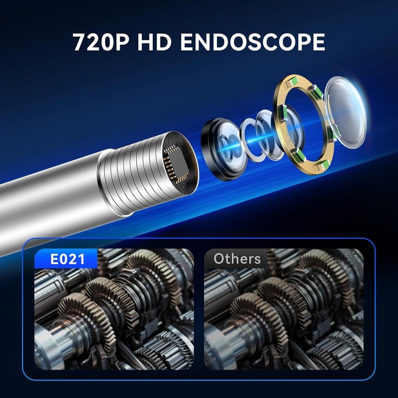 MUCAR E021 USB Endoscope Borescope, 720P Borescope with 6 Adjustable