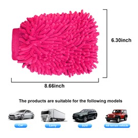 Ziciner Premium Microfiber Wash Mitt, Soft Scratch-Free Double-Sided Chenille Washing Gloves Perfect for Car Washing and Detailing (Pink, Large)