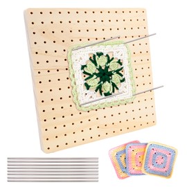 Mritrit 20cm Granny Square Blocking Board for Crochet and Pins, 7.9" Wooden Block Boards with 8 Stainless Steel Pegs for Beginners Knitting Projects