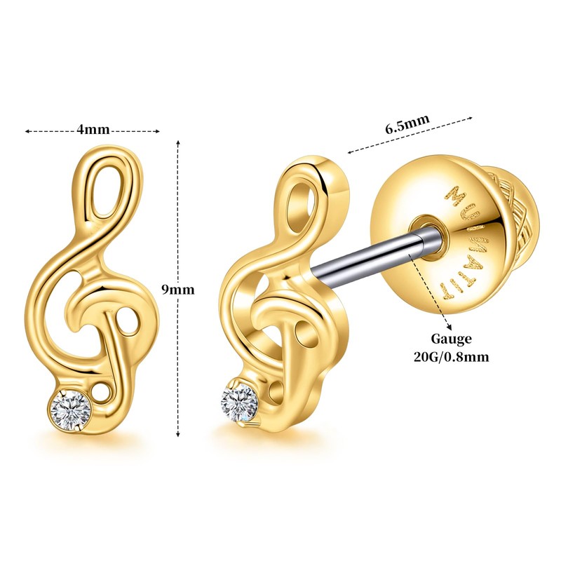 Limerencia Implant Grade Titanium Music Note Stud Earrings