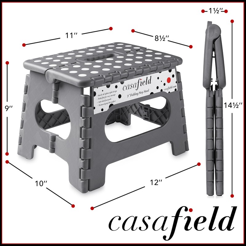 Casafield 9" Folding Step Stool with Handle, Gray - Portable