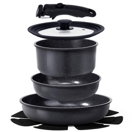 GiPP Ceramic Pots and Pans Set Non Stick, Nonstick Detachable Handle Cookware Sets, Healthy Non Toxic PFAS PFOA & PTFE Free, Dishwasher ＆Oven Safe, Induction Kitchen Pot and Pan, 8 Piece Grey