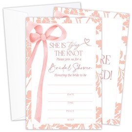 Pink Bow Bridal Shower Invitations, She's Tying the Knot Invitation Cards, 25 Bridal Shower Invites with Envelopes, Wedding Invitations for Newlyweds, Engagement Party Supplies & Decorations -004