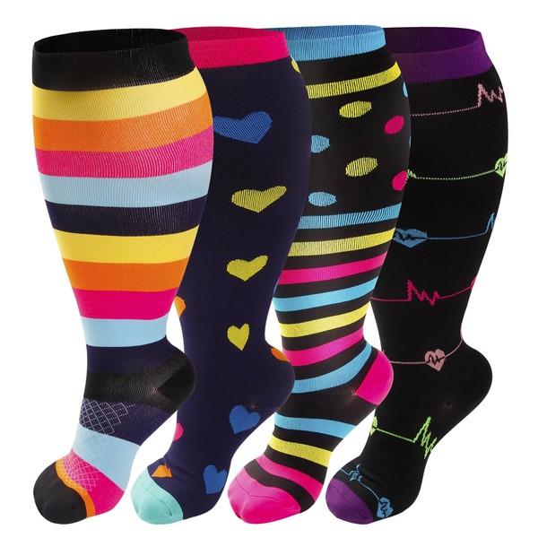 4 Pairs Plus Size Compression Socks for Women & Men,