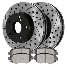 AutoShack Front Drilled and Slotted Brake Kit Rotors Black and Ceramic Pads Pair of 2 Driver and Passenger Side Replacement for Lexus GS300 IS300 GS430 GS400 2002-2010 SC430 V8 RWD SCDPR4117441174619