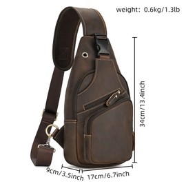 newsbirds Men's Genuine Leather Chest Bag Shoulder Bag Sports Outdoor Shoulder Bag Hiking Backpacks, 9455 dark brown, Retro