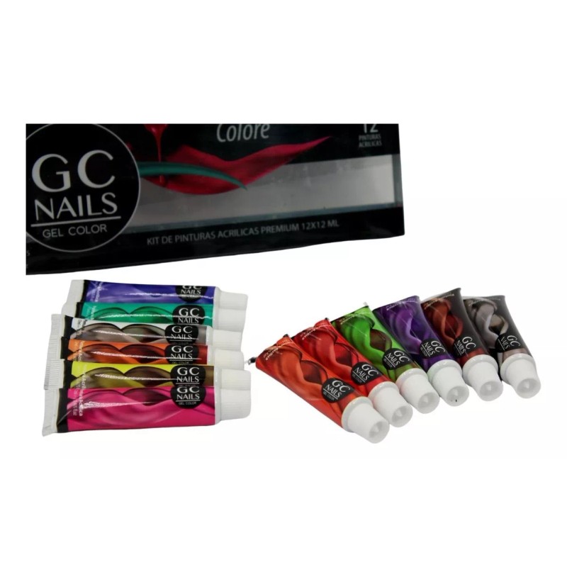 GC Nails Kit De Pinturas Acrílicas Premium Para Uñas. 12pzs.