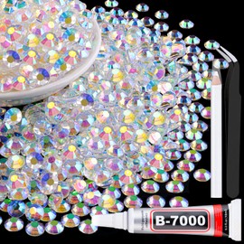 3000Pcs 5mm Resin Jelly Rhinestones with 1Pcs 10ml B7000 Jewelry Glue for Crafting, Transparent AB Flatback Gems, Bedazzling Crystal Bulk for DIY Crafts Clothing Tumblers Shoes Nail Art Fabric
