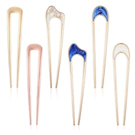 Nogeqi 6 Pcs Metal U Pins for Hair Bun, Vintage Hair Fork Pin for Women, French Twist Hair Pin, U Shaped Hair Pins Gold Silver Chignon Hair Pin for Thick Thin Hairstyles Accessories