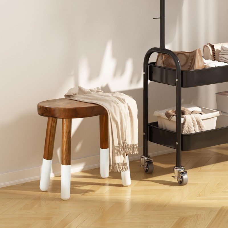 JOLLYMER Dip-Dyed Teak Stool Solid Wood Indoor Outdoor Shower/Bath/Spa Handmake