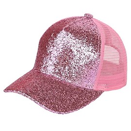 C.C Radiant Shimmer Adjustable Trucker Mesh Baseball Cap Hat, Glitter Pink