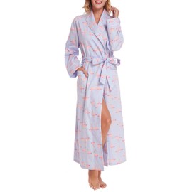 Lavenderi Women’s 100% Cotton Long Kimono Lounge Bathrobe Robe, Ladies Loungewear for Spa(Flamingos Print,Medium)
