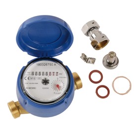 Sanitop-Wingenroth 14070 6 Wasserzähler für Ausläufe Water Meter for spouts with 2 Male Threads 3/4 inch, Nickel-Plated, Blue, 3/4 Zoll