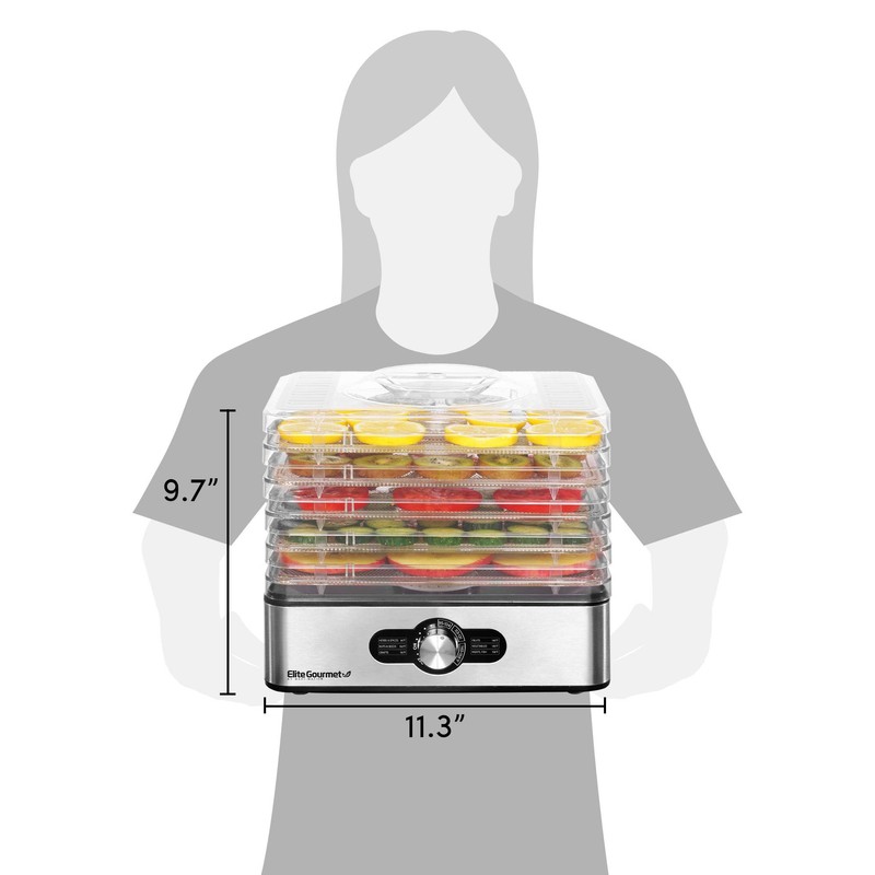 Elite Gourmet EFD3321X Food Dehydrator, Stainless Steel Trays Adjustable Temperature