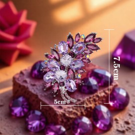 YKEBVPW Vintage Purple Crystal Flower Brooch for Women Large Pin with Gold Tone Extra Floral Elegant Jewelry Clothing Accessories Broach Pins