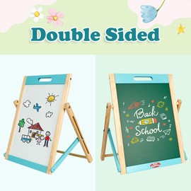 Easy Playhouse: Wooden Tabletop Art Easel - Double-Sided Magnetic Chalk & Whiteboard, Adjustable & Foldable Art Station, Learning Accessories, Kids 3+