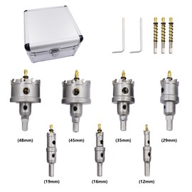 Hole Saw kit, LAIWEI 12PCS Carbide Hole Saw Set, 7 Hole saws 12 16 19 29 35 45 48mm, with 3 Drill bits, 2 spanners, Stainless Steel Hole Drill