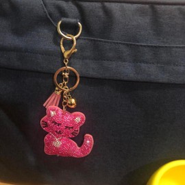 Popfizzy Rhinestone Pink Cat Keychain for Women, Cute Cat Backpack Keychain, Cat Lover Gifts for Women, Sparkle Cat Key Chain