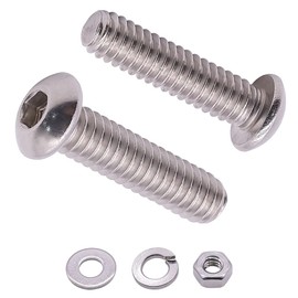 1/4"-20 x 1-1/2" Stainless Steel Button Head Socket Cap Screws with Hex Nuts, Flat Washers and Lock Washers Hardware Assortment, 304 Stainless Steel, Full Thread, Coarse Thread, 10 Sets