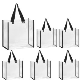 sourcing map 6 Pack Clear Tote Bags Bulk, 12" x 6" x 12" Reusable Clear Plastic Tote Bags with Handles PVC Stadium Approved Clear Bags Beach Bag Transparent for Work Stadium Events, Black