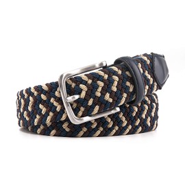 Canvas Elastic Fabric Woven Stretch Braided Belts for Men Women Junior with Multicolored/Full Sizes (1197 Navy/Brown/Beige, L（fits waist 37"- 41" ）L)