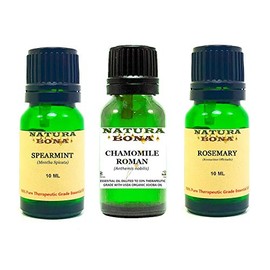 Essential Oil Sets 100% Pure & Therapeutic Grade for Diffusers Body Massage Skin Aromatherapy; 3-Pack EO Kit, 10ml each Euro Glass Droppers (Spearmint, Chamomile, Rosemary)