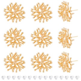 BENECREAT 10pcs Real 18K Gold Plated Coral Branches Earring Findings, Brass Flat Earring Studs with 30pcs Ear Nuts Backs for Jewelry Earring Making, Hole: 1.2mm