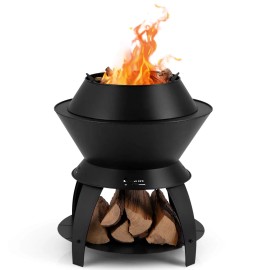 Costway 3-in-1 Patio Fire Pit 20" Metal Camping Fire Bowl w/ Pot Holder & Storage Shelf