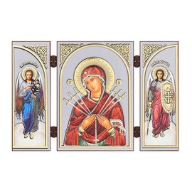 NKlaus - Mother of God of the Seven Arrows - Icon Triptych Christian - 8.5 x 13 cm - Travel Altar Wood 16649