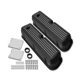 IMOOA Tall Ball Milled Valve Covers for SBF 289 302 351W 5.0L 1962-1985 and 12" Oval Full Finned Air Cleaner Black