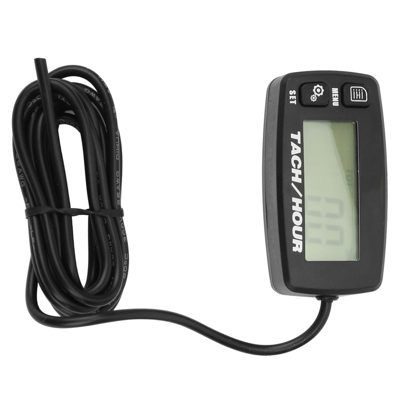 LCD Backlit Gauge Resettable Inductive Tachometer Hour Meter for 2/4