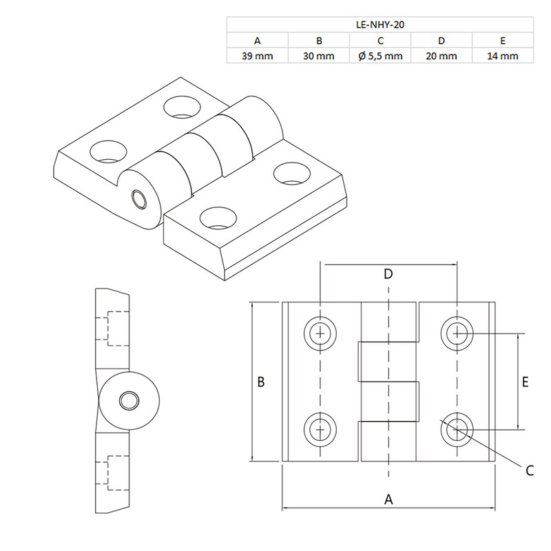 Hinge Standard Groove 6 for 20 Pieces Including Screw Connection