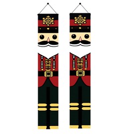 Saoplasa 2PCS Nutcracker Porch Banners 71 x 12 Inch Christmas Door Decorations Red and Green Soldier Hanging Signs for Holiday Front Entryway Winter Wall Decor Xmas Party Fireplace Yard Display
