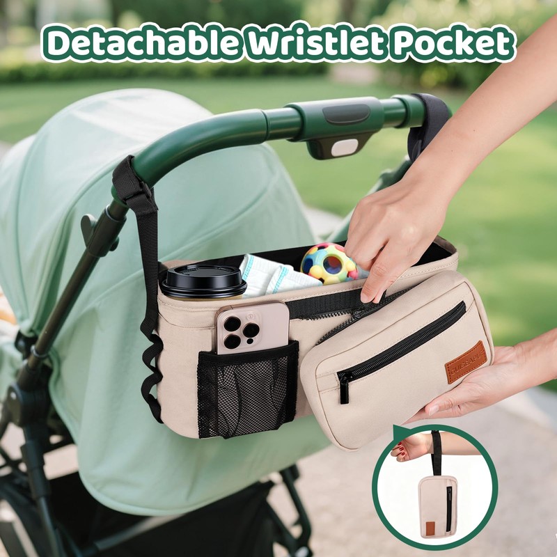 Universal Stroller Organizer with Cup Holder: Non Slip Strap Stroller