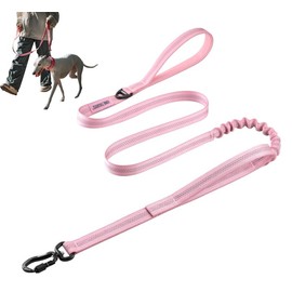 OneTigris Dog Lead 38-152 cm, Jogging Lead for Dogs, 130 g Super Light Free Leads, Dog Lead with Dual Handles, 360° Rotatable, Jogging Lead, Dogs, Reflective Seams, for Running (Pink)