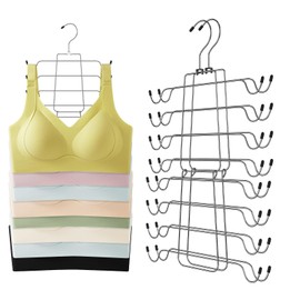 Sindax 2 Stück Folding Kleiderbügel Platzsparend, 8 Etagen BH Aufbewahrung Metall Edelstahl Bügel, Stabiler Langlebiger Magie Kleiderbügel für Tank Tops, Camisoles, Pyjamas, BHS, Strapsröcke