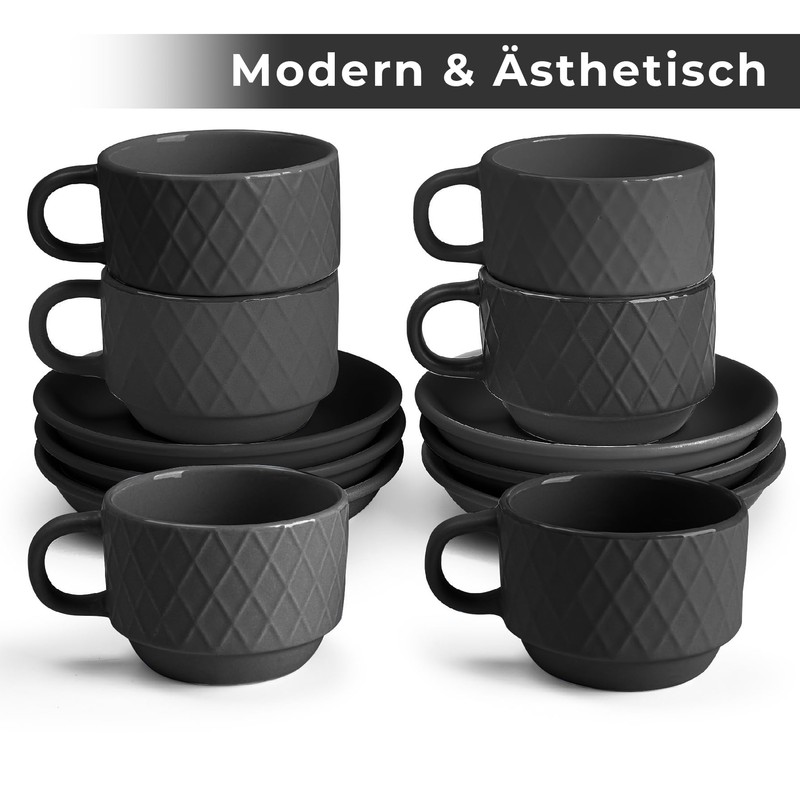 MIAMIO 6 x 75ml Espresso Cups/Espresso Cups Set with Stand