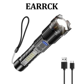 EARRCK Strong Light Flashlight, Camping Gadgets 2024, Emergency with Red&Blue Alarm Lights, Waterproof Rechargeable, for Camping Mountaineer Garden