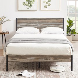VECELO Full Size Platform Bed Frame with Wood Headboard, Strong Metal Slats Support Mattress Foundation, No Box Spring Needed