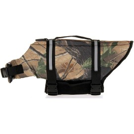 GabeFish Dog Life Jacket Vest Safety Clothes Collar Harness Saver Pet Swimming Preserver Reflective Strip Swimwear LightCamo Large